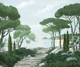 Papier peint balade dans les calanques vert