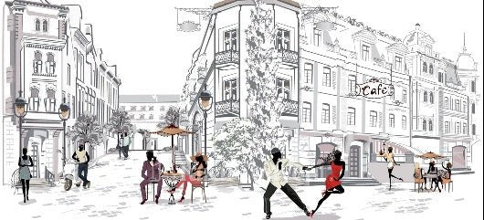 Papier peint restaurant balade parisienne, XXL, tendance