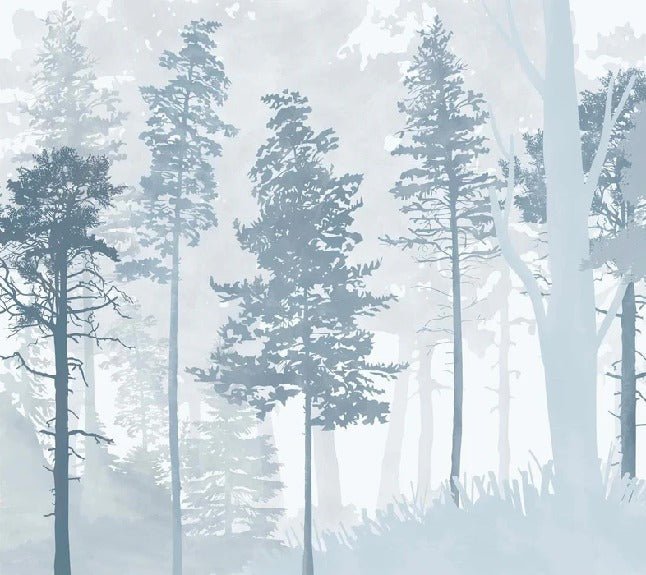 Scandinavian blue forest panoramic wallpaper