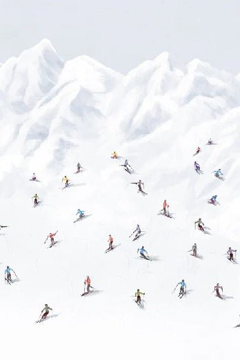 Colorful skiers mountain wallpaper