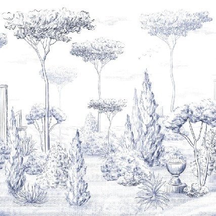 Papier peint style romain pinède bleu, XXL, tendance