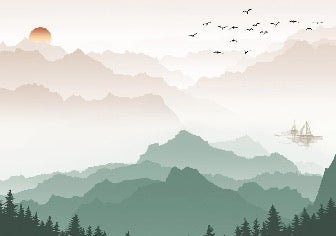 Mountain in mist wallpaper terracotta