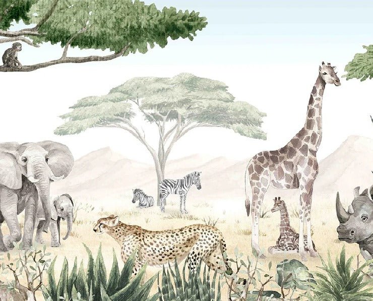 Papier peint enfant savane en peinture
