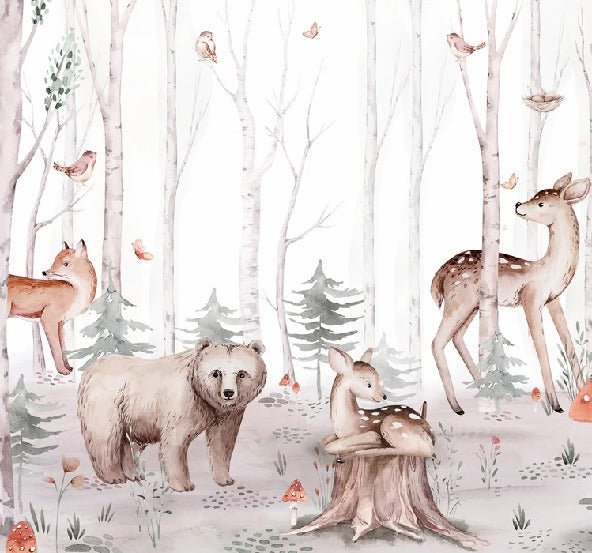 Papier peint aquarelle enfant animaux forêt, XXL, tendance