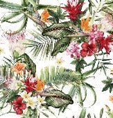 Papier peint salle de bain tropical & Fleurs colorées, XXL, tendance