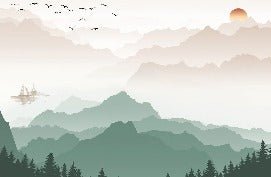 Papier peint montagne dans brume terracotta, XXL, tendance