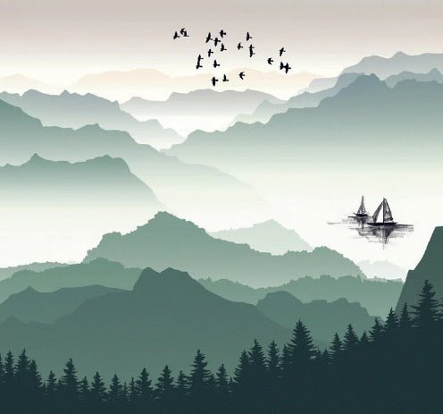 Papier peint montagne et voile sur le lac