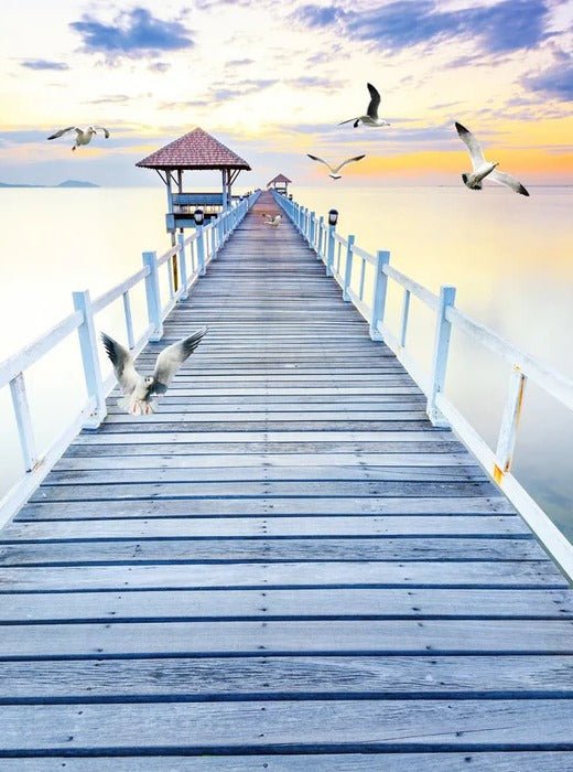 Papier peint trompe l’œil Ponton vue sur mer, XXL, tendance