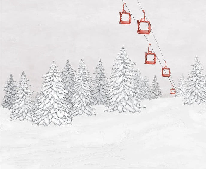 Papier peint montagne télécabine rouge