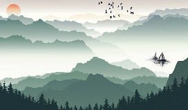 Papier peint montagne et voile sur le lac