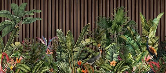 Papier peint panoramique tasseau végétal, XXL, tendance