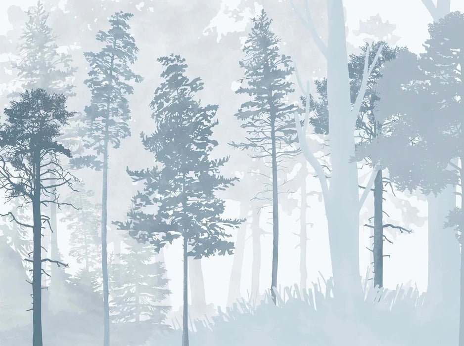 Scandinavian blue forest panoramic wallpaper