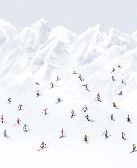Papier peint montagne skieurs colorés, XXL, tendance