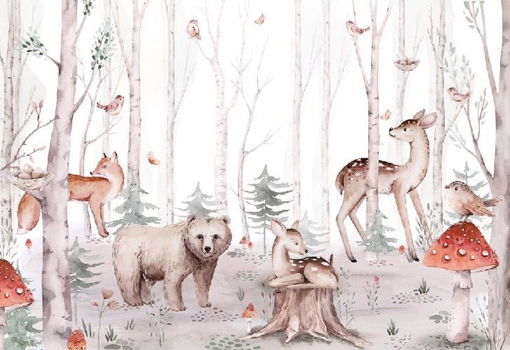 Papier peint aquarelle enfant animaux forêt, XXL, tendance
