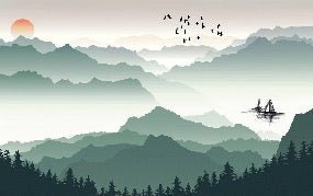 Papier peint montagne et voile sur le lac