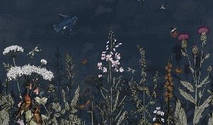 Papier peint panoramique bleu nuit floral