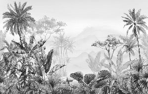 Papier peint tendance tropical noir et blanc, XXL, tendance