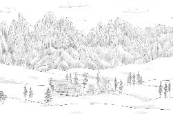 Italian Dolomites landscape wallpaper black white