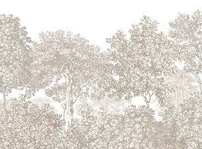 Papier peint paysage forêt gravure beige, XXL, tendance