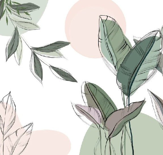 Papier peint panoramique végétal graphique vert, XXL, tendance