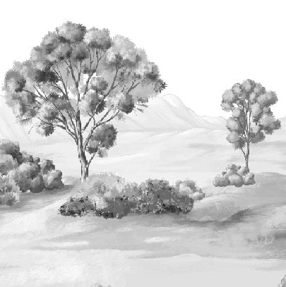 Papier peint paysage poétique noir et blanc, XXL, tendance