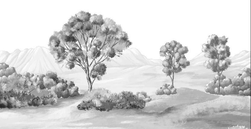 Papier peint paysage poétique noir et blanc