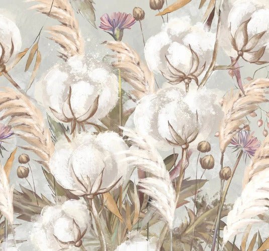 Panoramic cotton flower wallpaper