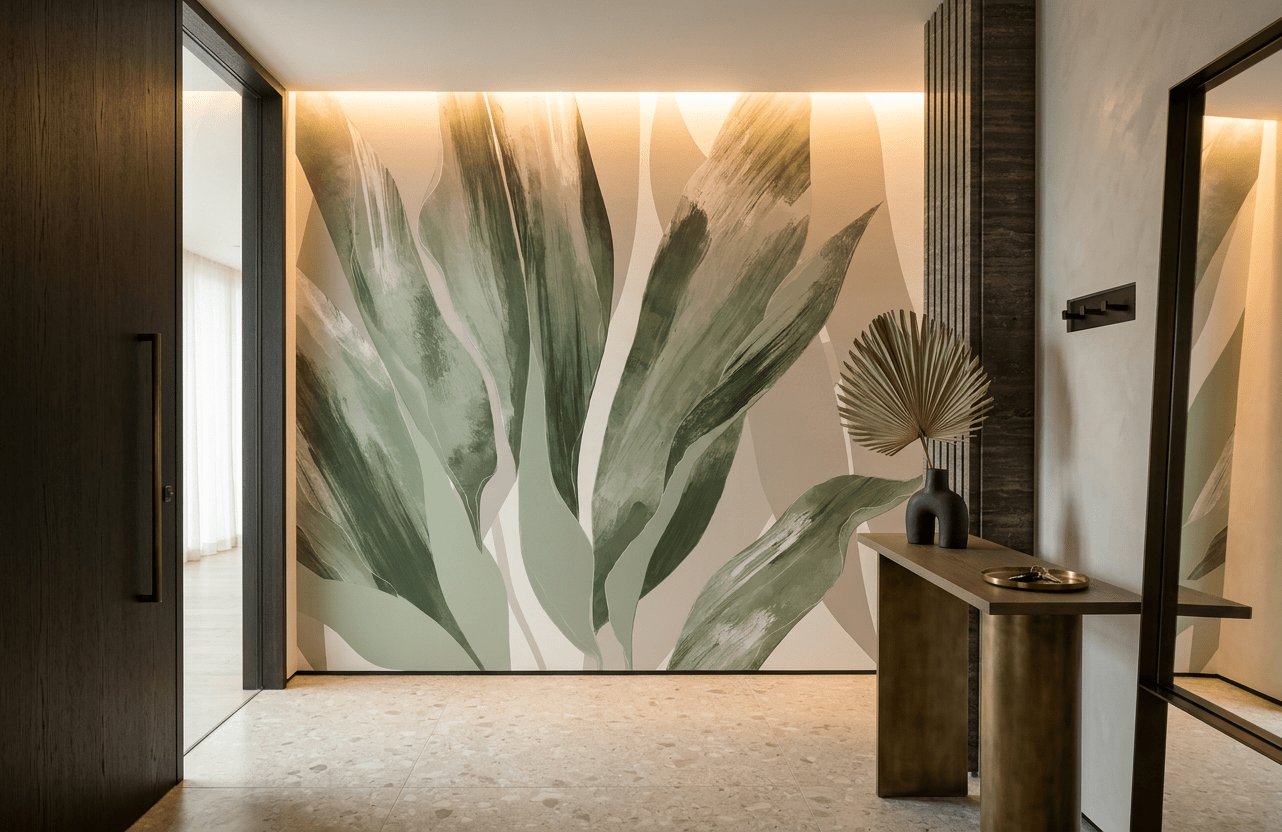 Papier peint étoffe bicolore taupe vert - Art raffiné - Muralconcept