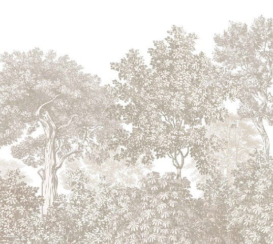 Papier peint paysage forêt gravure beige, XXL, tendance