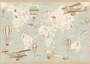 Children's wallpaper map of the world aviator