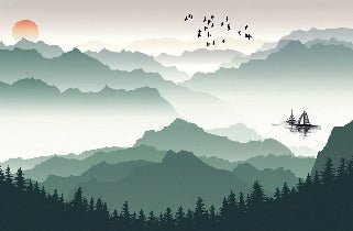 Papier peint montagne et voile sur le lac, XXL, tendance