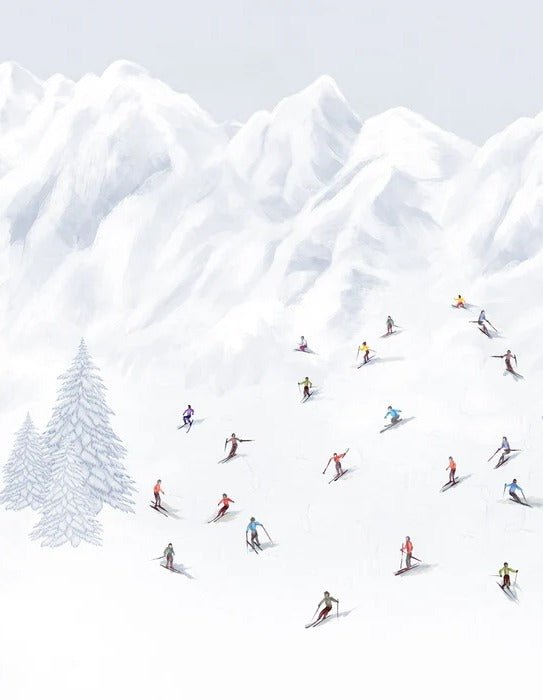 Colorful skiers mountain wallpaper