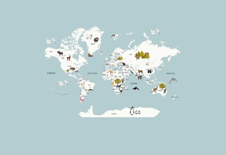 Papier peint Carte du monde en Francais enfant bleu glacier