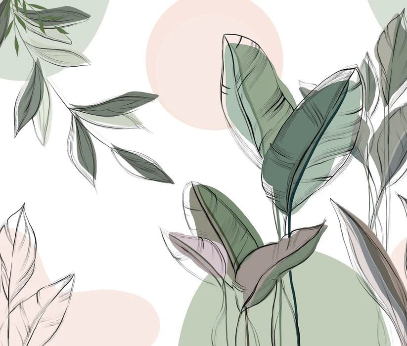 Papier peint panoramique végétal graphique vert