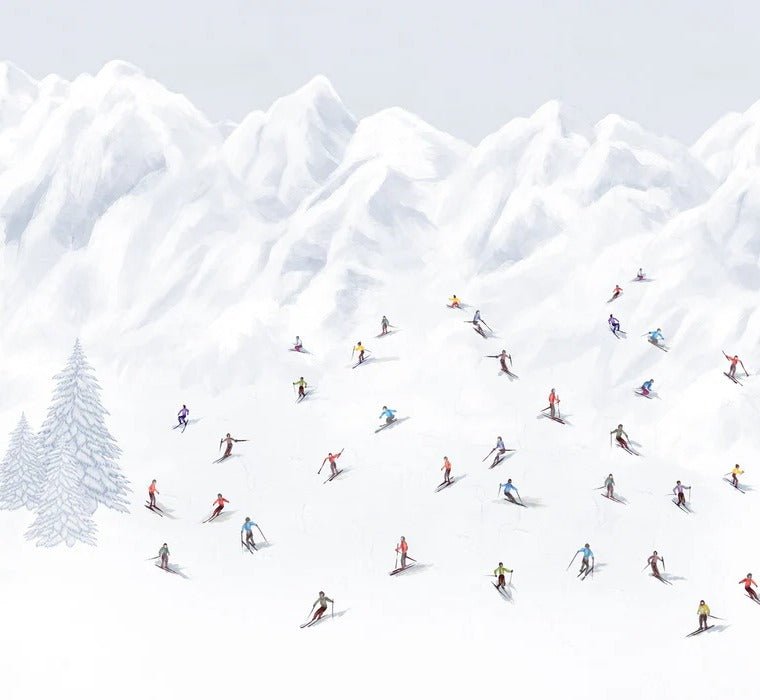 Papier peint montagne skieurs colorés, XXL, tendance