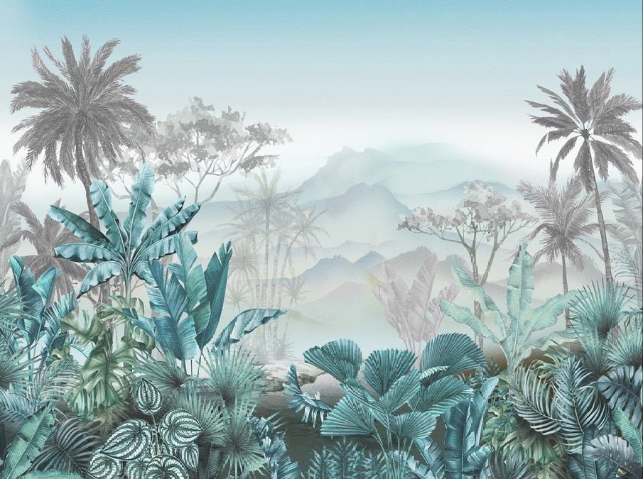 Papier peint tendance tropical bleu, XXL, tendance