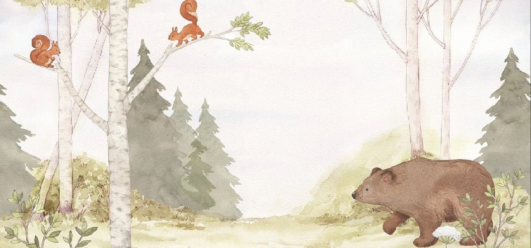 Papier peint enfant tendre ours dans la forêt