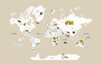 Papier peint Carte du monde en Francais enfant beige, XXL, tendance