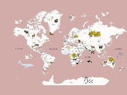 Papier peint Carte du monde en Francais enfant vieux rose