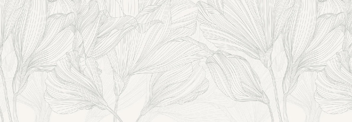 Papier peint panoramique gris et blanc valse des fleurs
