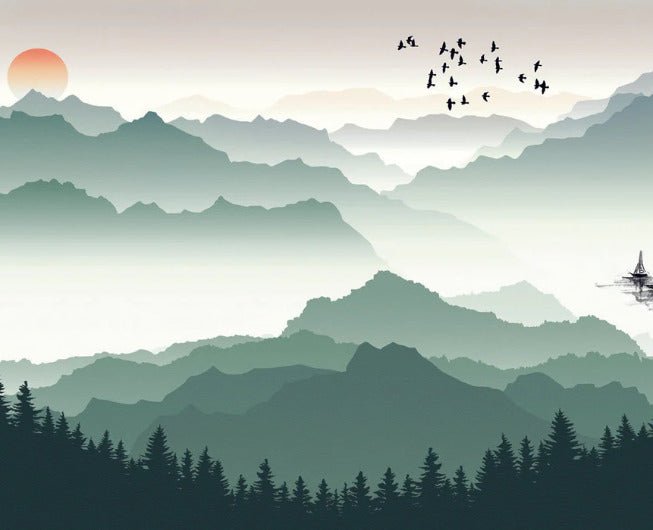 Papier peint montagne et voile sur le lac
