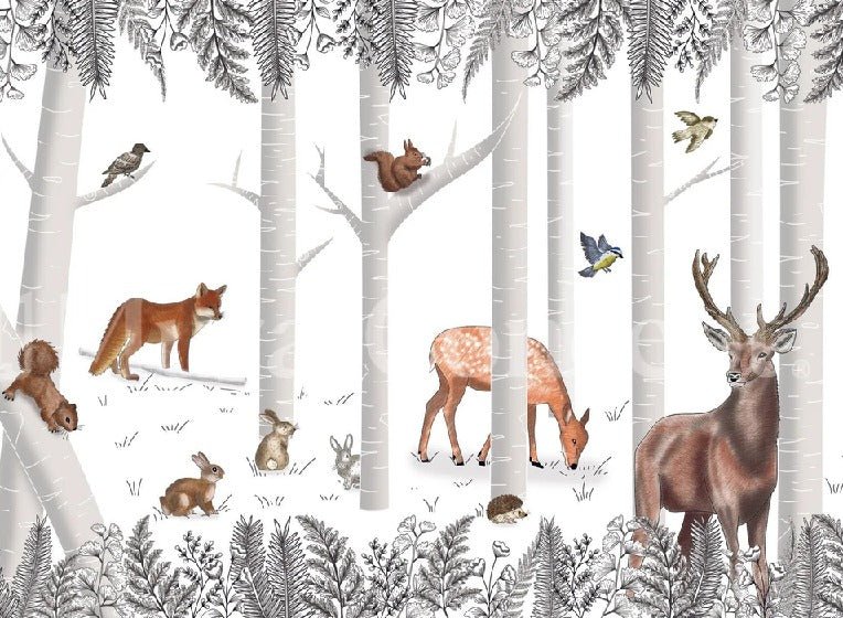 Papier peint bois enchanté et ses animaux, XXL, tendance