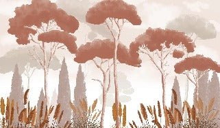 Papier peint cyprès pins et herbes de la pampa terracotta, XXL, tendance