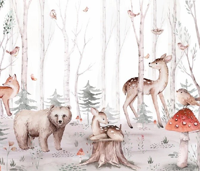 Papier peint aquarelle enfant animaux forêt, XXL, tendance