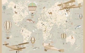Papier peint enfant carte du monde aviateur