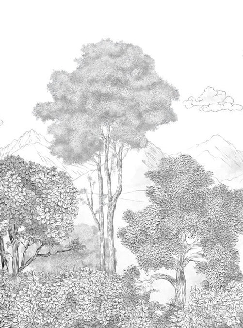 Papier peint panoramique Forêts et Monts Crayonnés, XXL, tendance