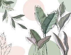 Papier peint panoramique végétal graphique vert, XXL, tendance