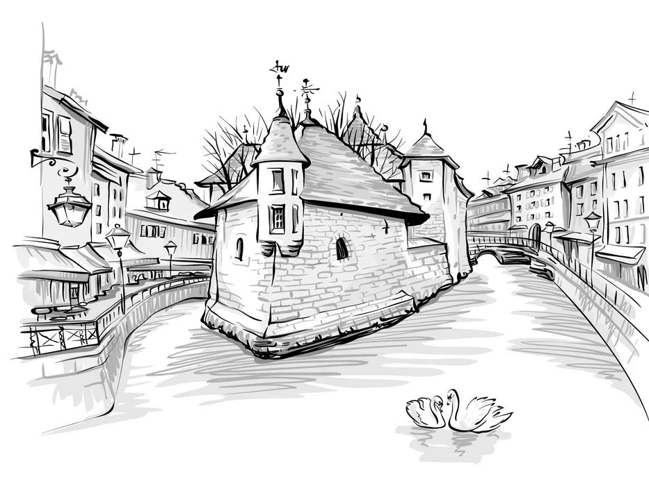 Papier peint Venise des Alpes noir et blanc