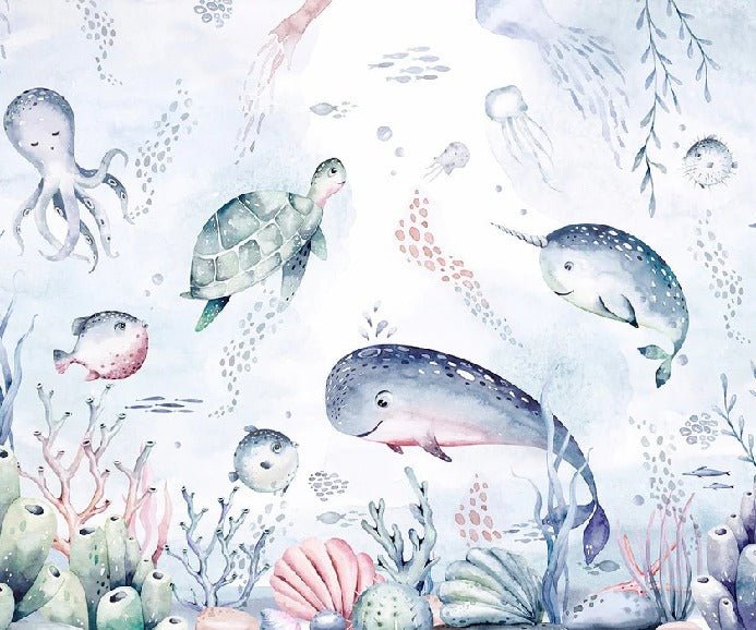 Papier peint baleines océan féérique