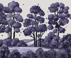 Papier peint paysage rivière forêt violet